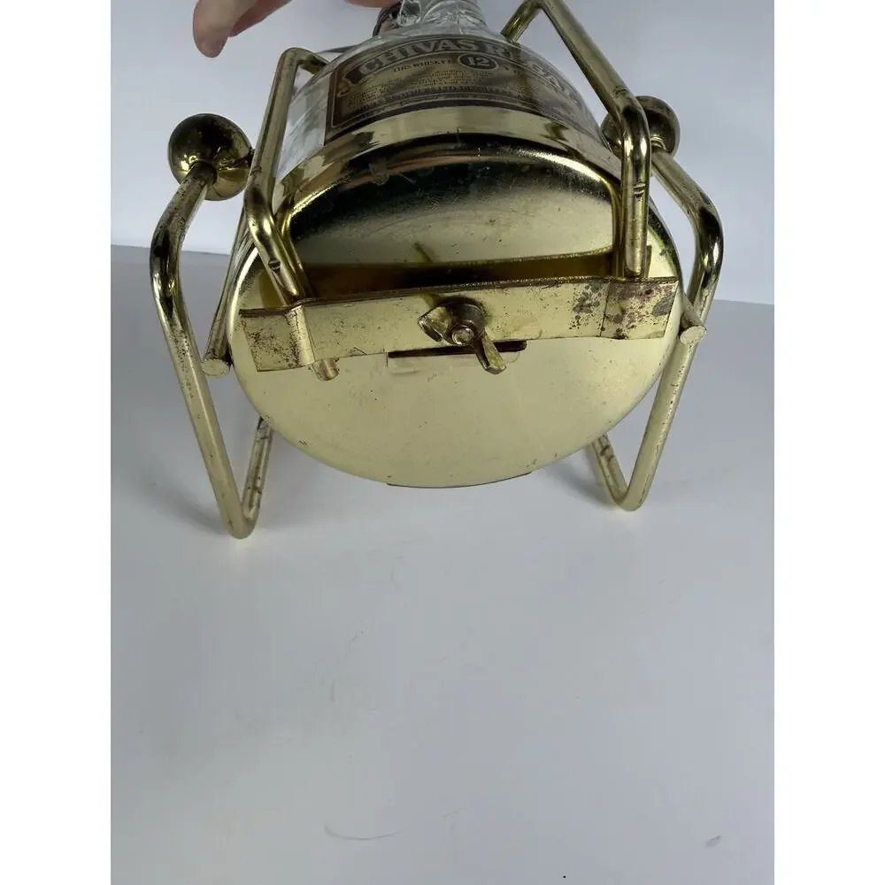 Vintage Chiva Regal Whiskey Tilt & Pour Bottle With Gold Cradle Mancave Decor